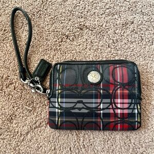 Coach Poppy Tartan Plaid Wristlet